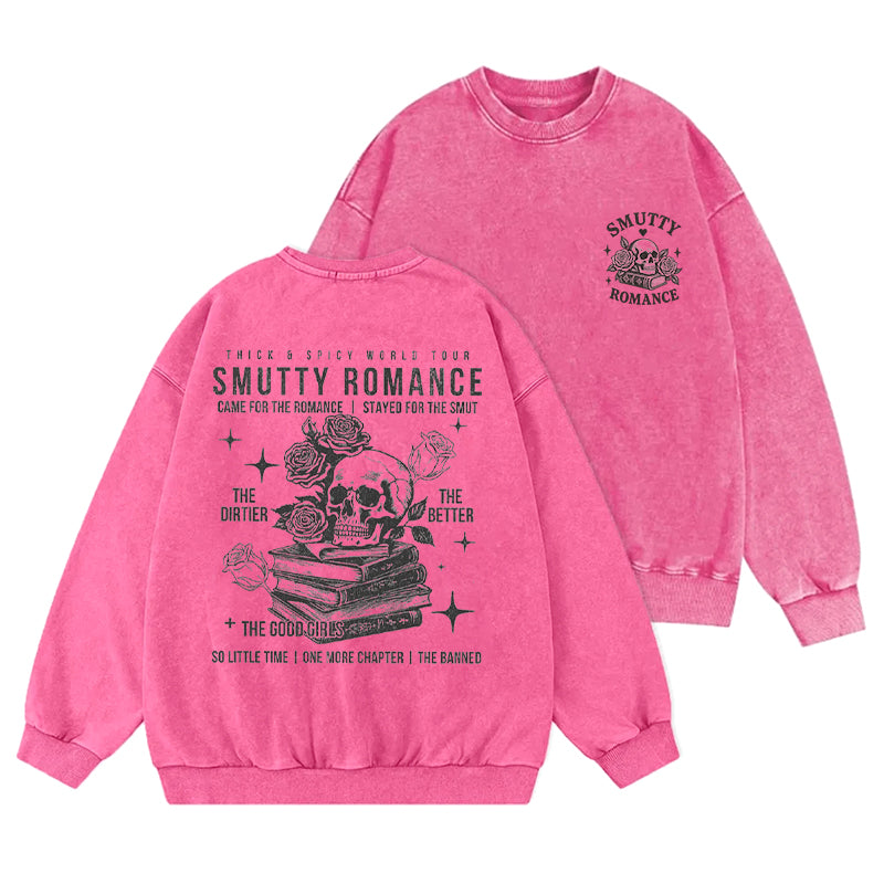 Smutty Romance Bookish Skull Washed Crewneck Sweatshirt