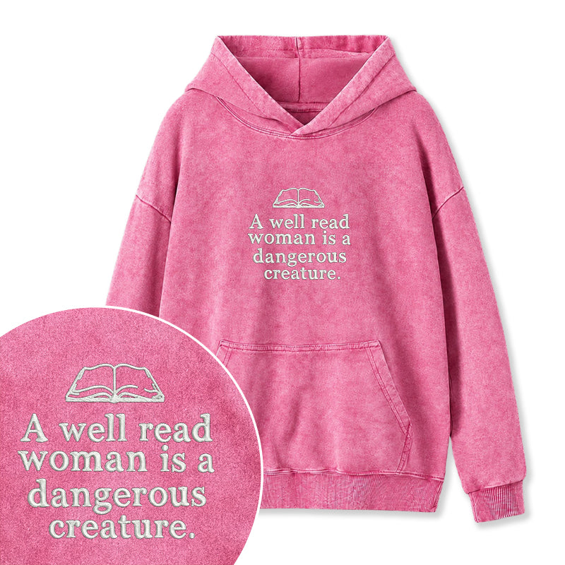 Embroidered A Well Read Woman Washed Hoodie