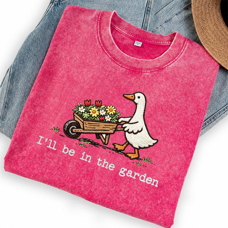Embroidered Silly Goose Garden Washed Crew Neck T-Shirt