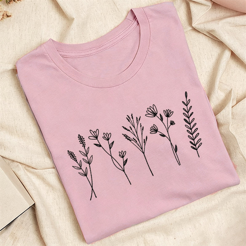 Embroidered Cute Wildflower Classic Adult Unisex Crew Neck T-Shirt