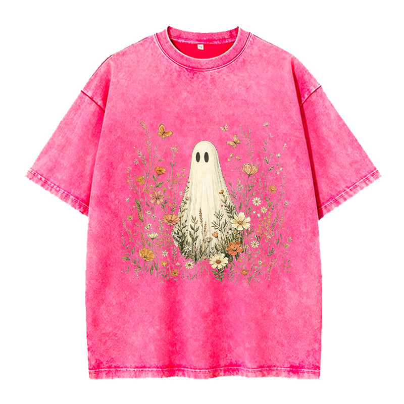 Floral Ghost Boho Washed Crew Neck T-Shirt