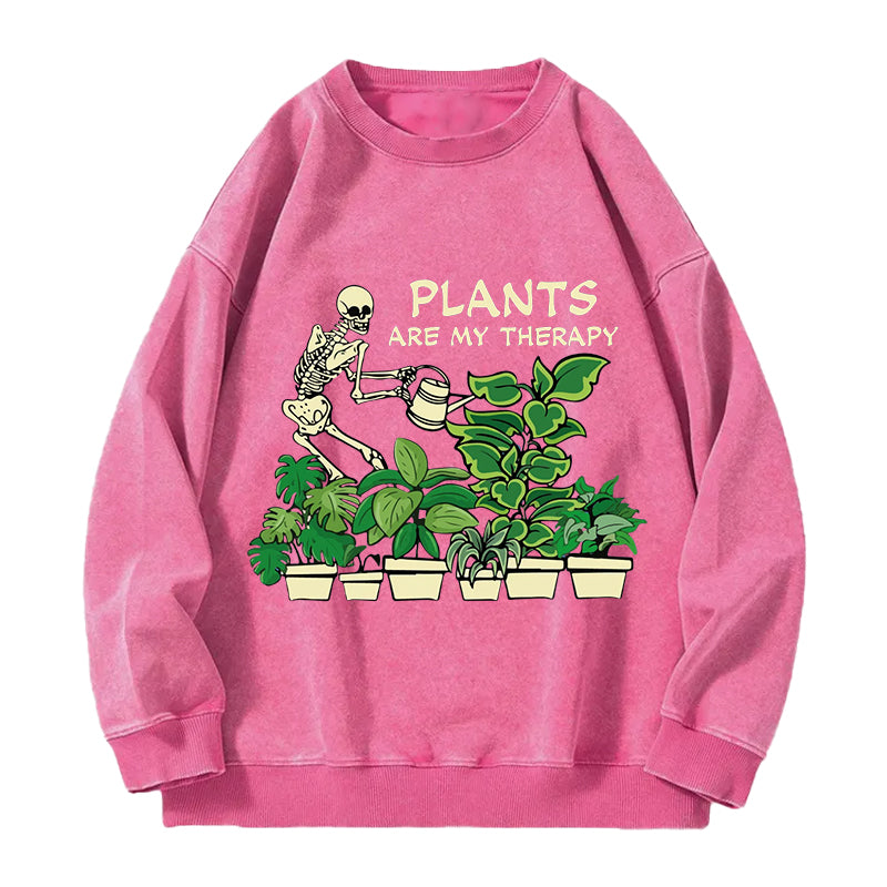 Plants Are My Therapy Skeleton Washed Crewneck Sweatshirt