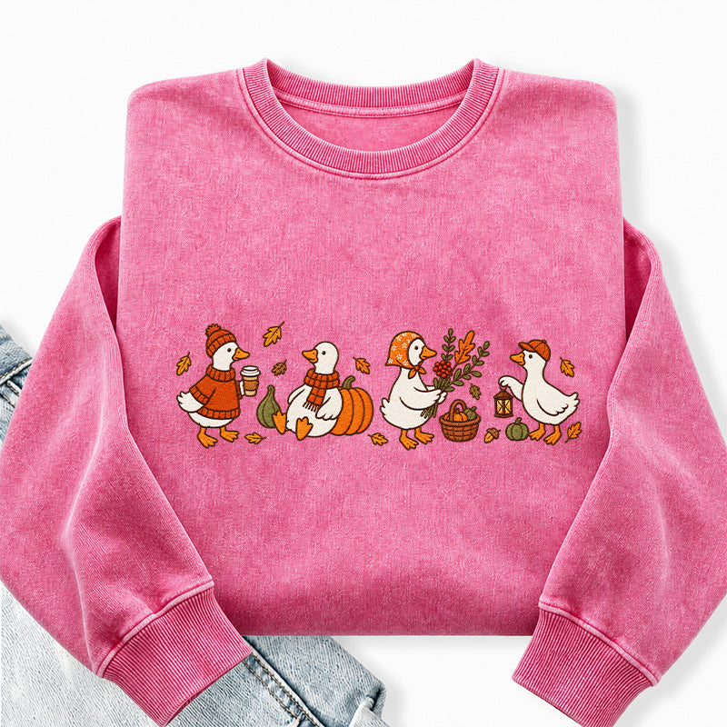 Embroidered Cozy Fall Silly Goose Washed Crewneck Sweatshirt