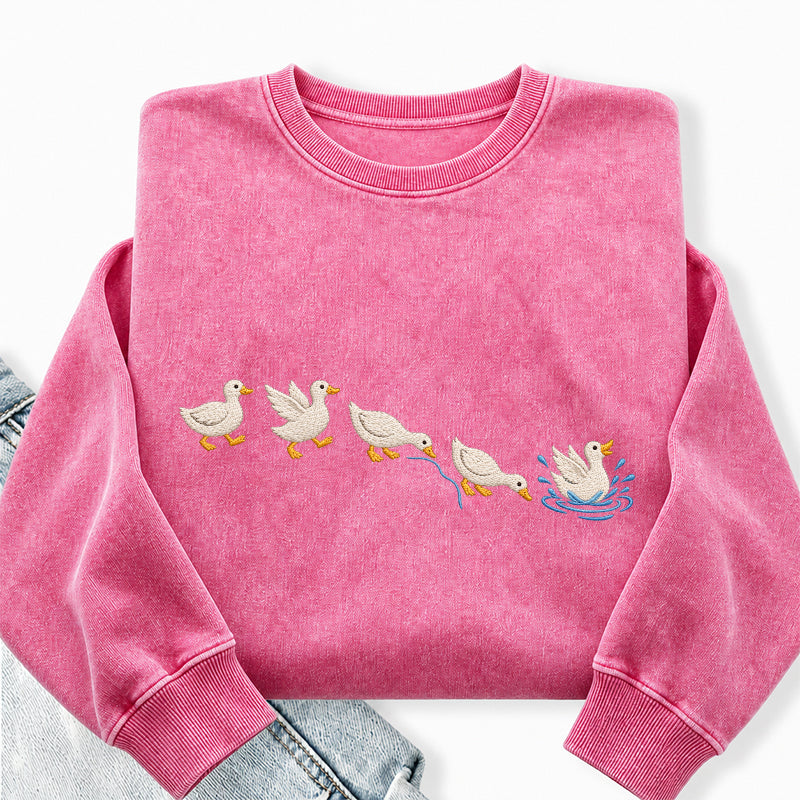 Embroidered Duck Duck Washed Crewneck Sweatshirt