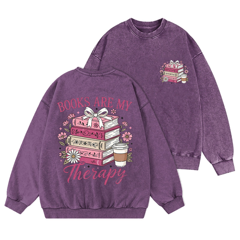 Books Are My Therapy Washed Crewneck Sweatshirt