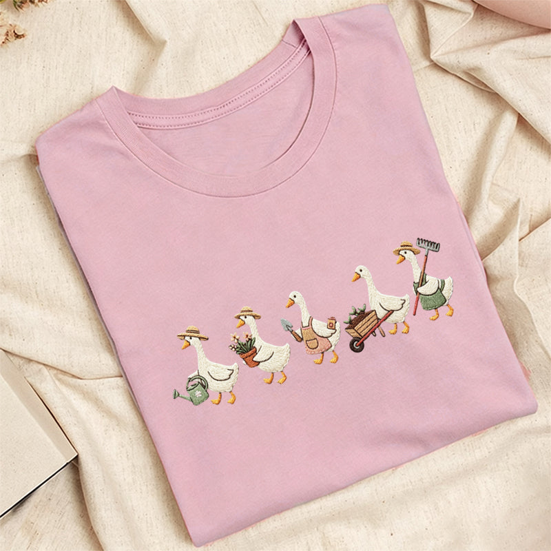 Embroidered Garden Goose Classic Adult Unisex Crew Neck T-Shirt