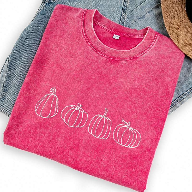 Embroidered Pumpkins Washed Crew Neck T-Shirt