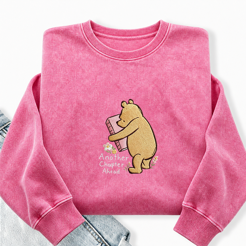 Embroidered Reading Bear Another Chapter Washed Crewneck Sweatshirt