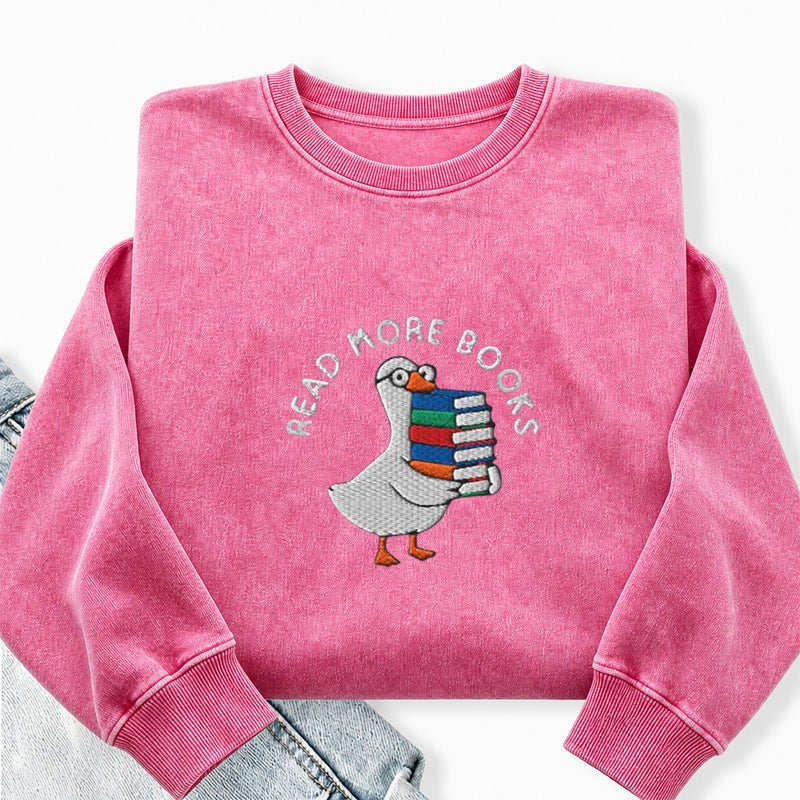 Embroidered Read More Books Goose Washed Crewneck Sweatshirt