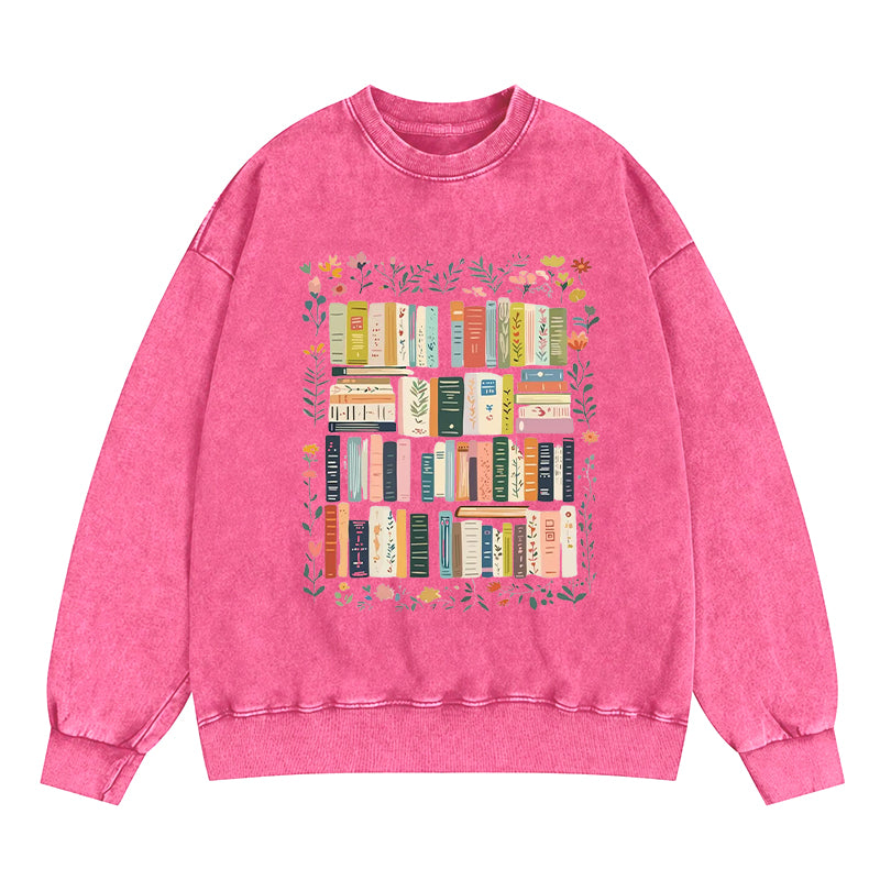 Floral Bookshelf Washed Crewneck Sweatshirt