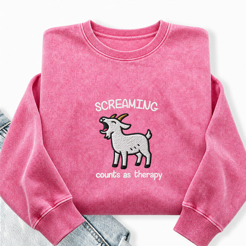 Embroidered Screaming Goat Washed Crewneck Sweatshirt