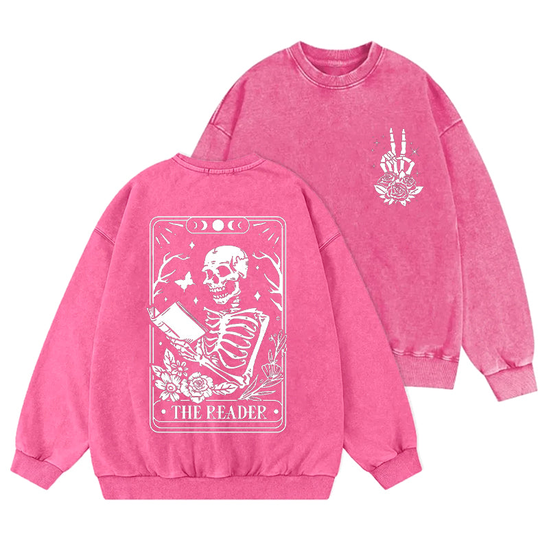 The Reader Tarot Card Floral Reading Washed Crewneck Sweatshirt