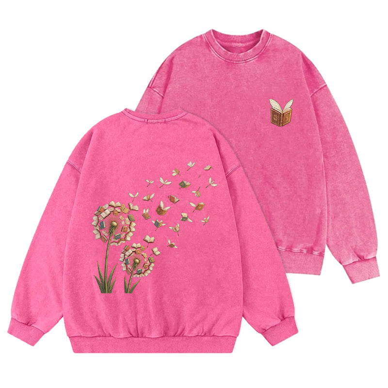 Funny Dandelion Books Washed Crewneck Sweatshirt