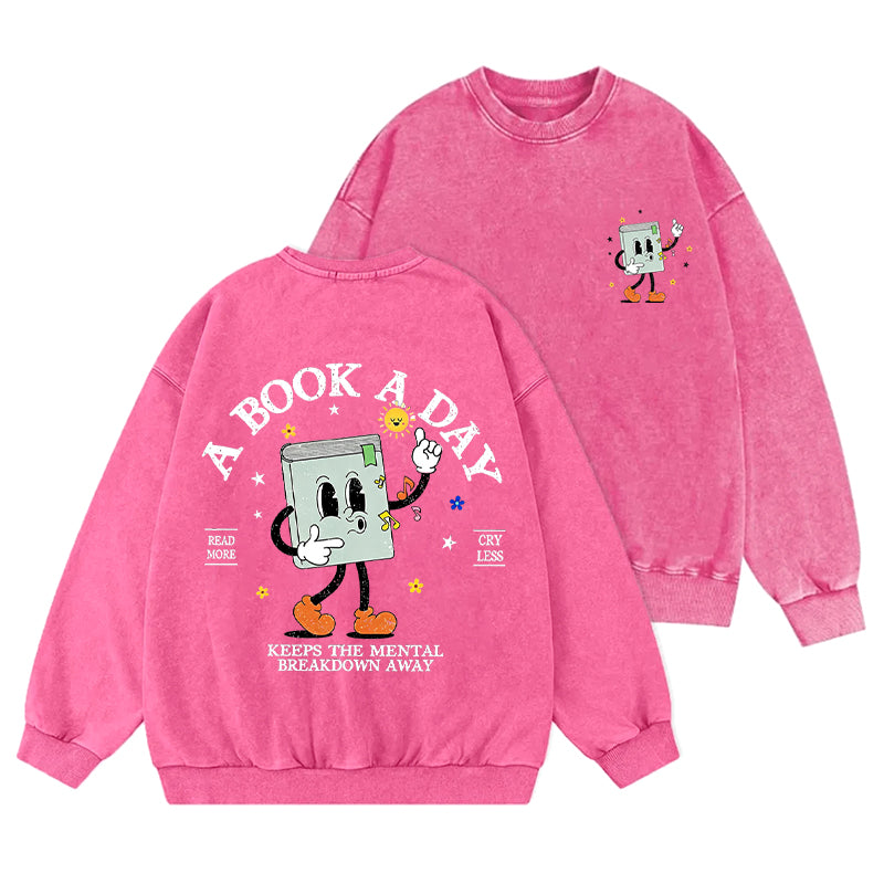 Vintage A Book A Day Book Lover Washed Crewneck Sweatshirt