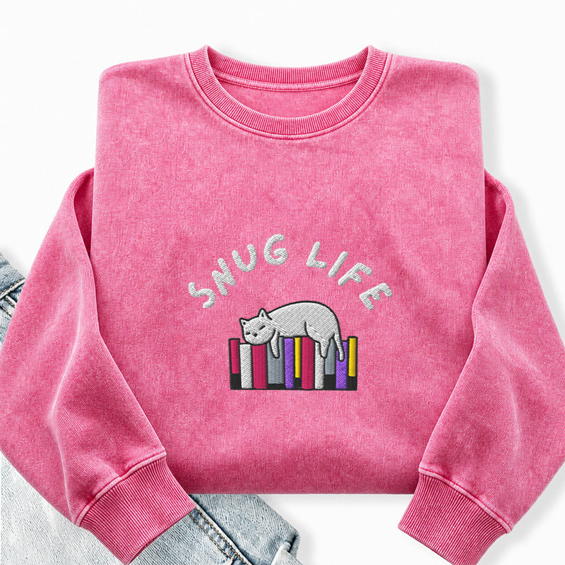Embroidered Snug Life Washed Crewneck Sweatshirt