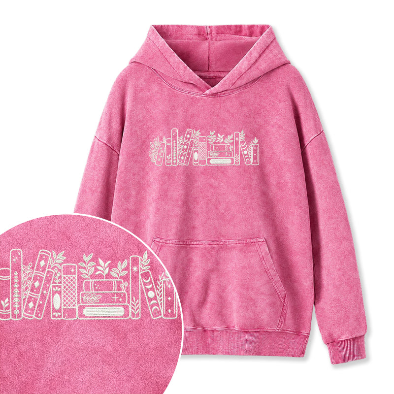 Embroidered Flower Book Washed Hoodie