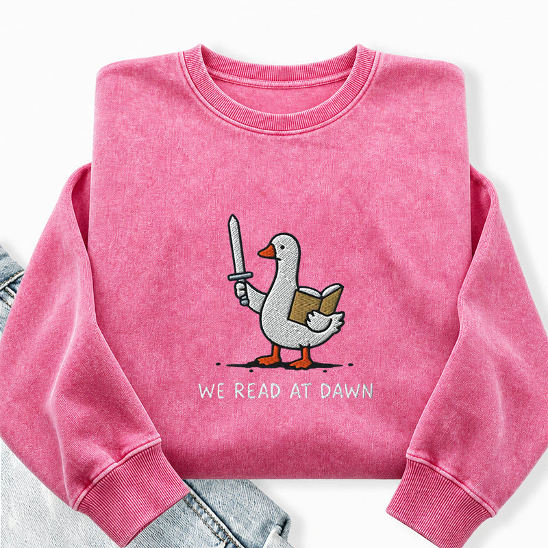 Embroidered We Read At Dawn Goose Washed Crewneck Sweatshirt