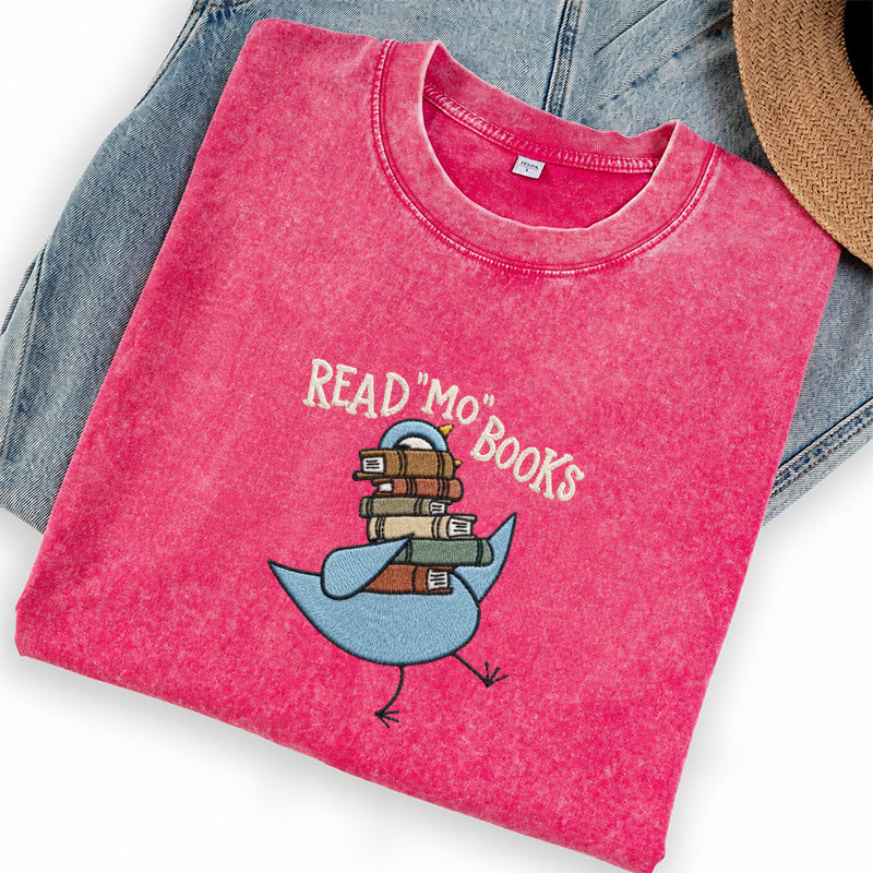 Embroidered Read Mo Books Washed Crew Neck T-Shirt
