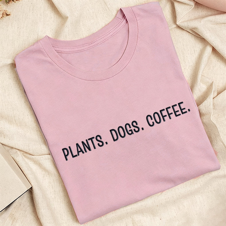 Embroidered Plant Dog Coffee Classic Adult Unisex Crew Neck T-Shirt