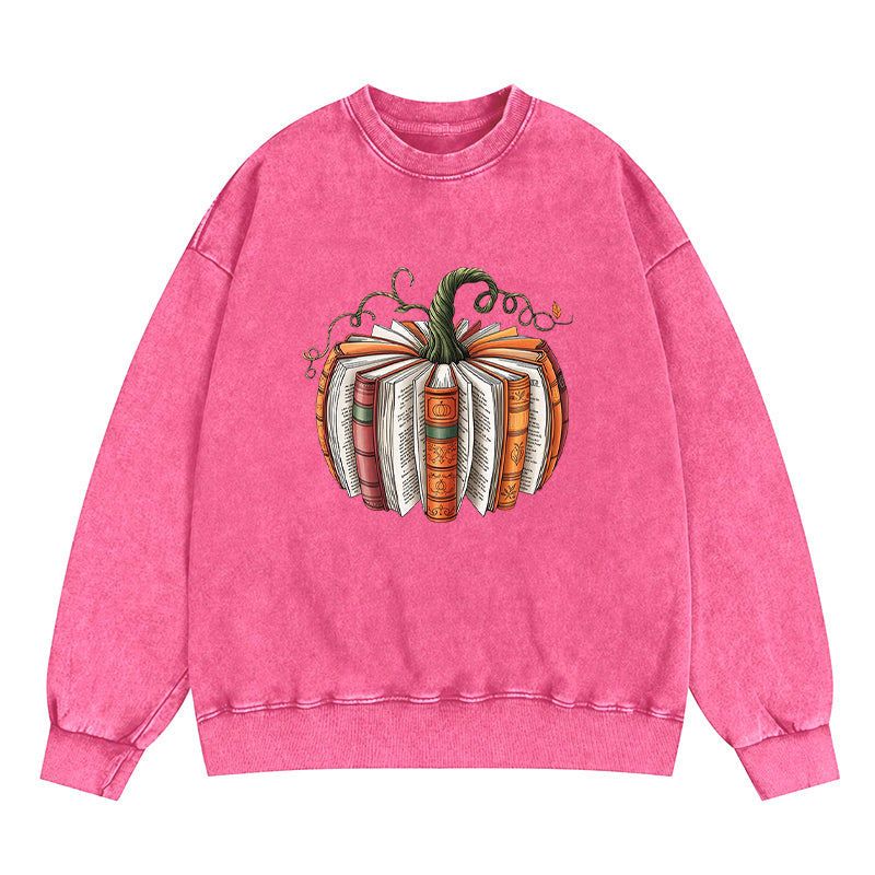 Fall Book Pumpkin Washed Crewneck Sweatshirt