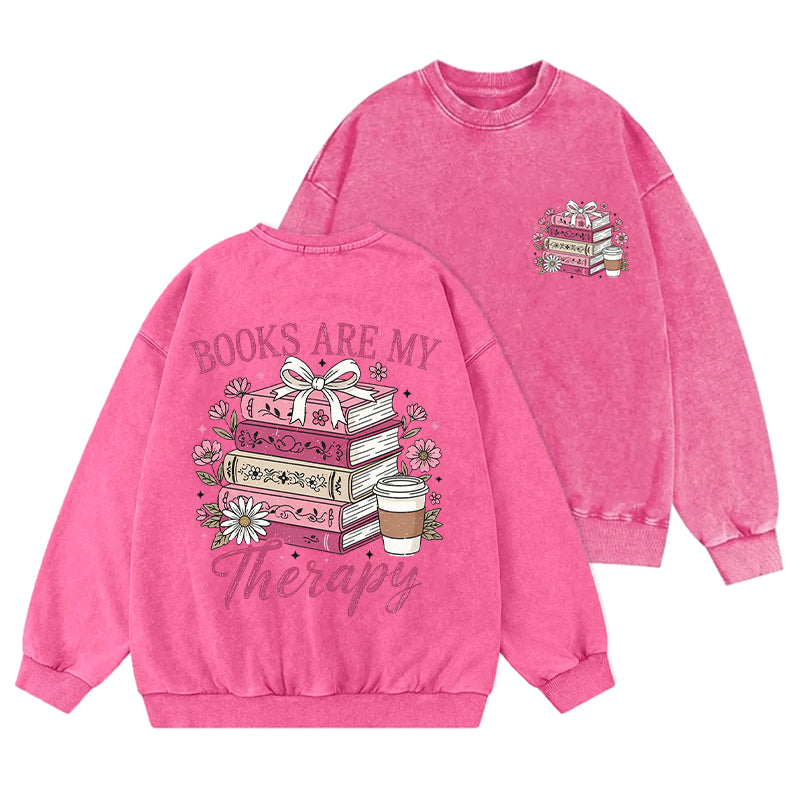 Books Are My Therapy Washed Crewneck Sweatshirt