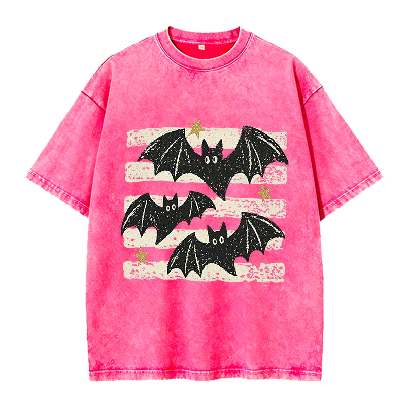 Cute Bat Vintage Washed Crew Neck T-Shirt