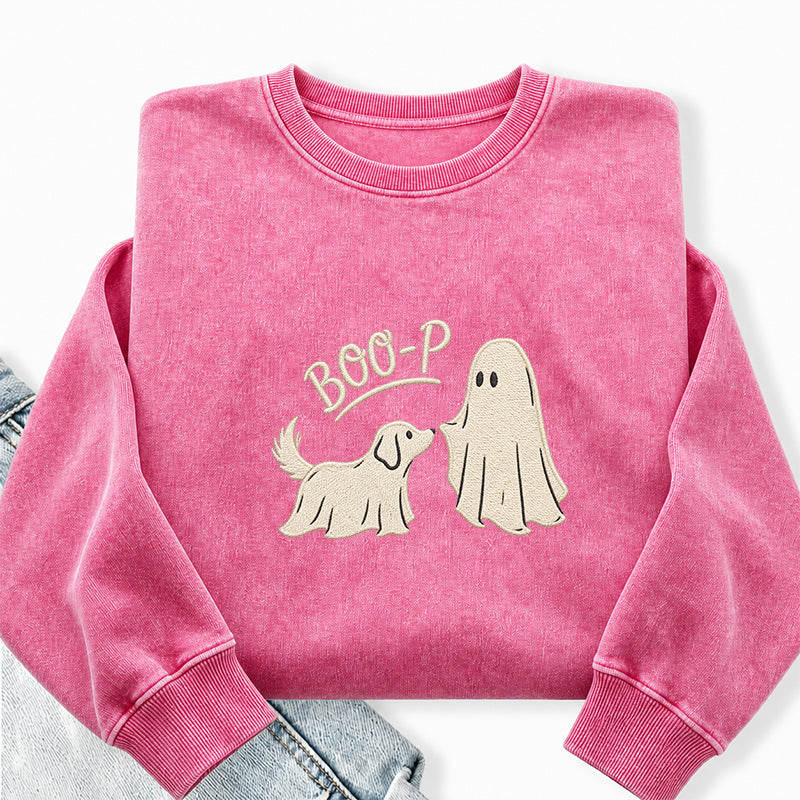Embroidered Boo-P Ghost Dog Washed Crewneck Sweatshirt