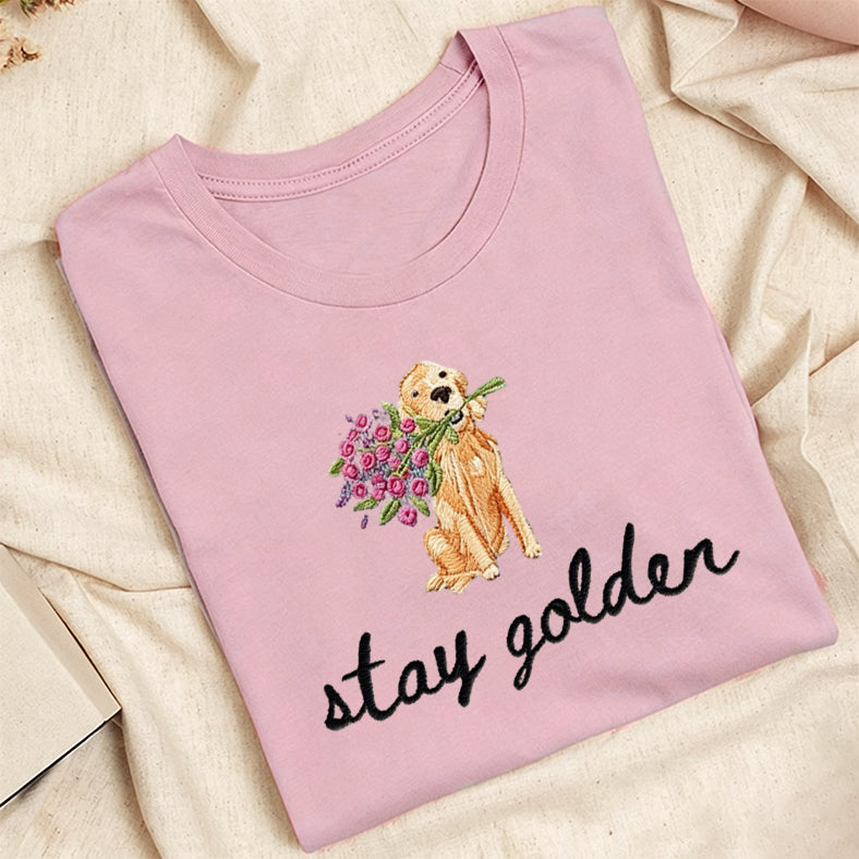 Embroidered Stay Golden Classic Adult Unisex Crew Neck T-Shirt