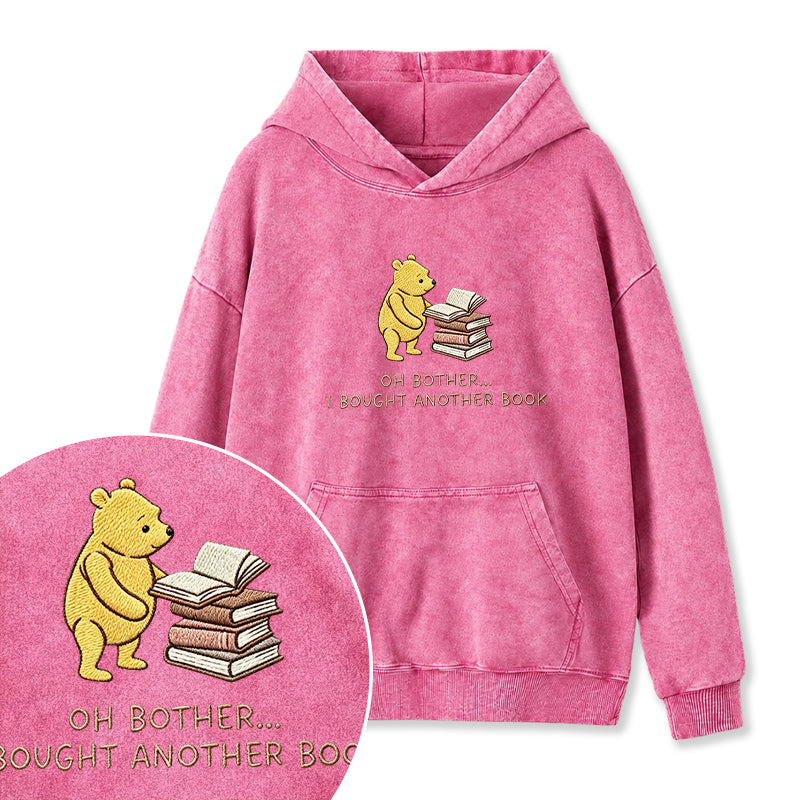 Embroidered Funny Bear Reading Books Washed Hoodie