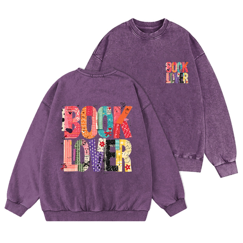 Retro Book Lover Washed Crewneck Sweatshirt