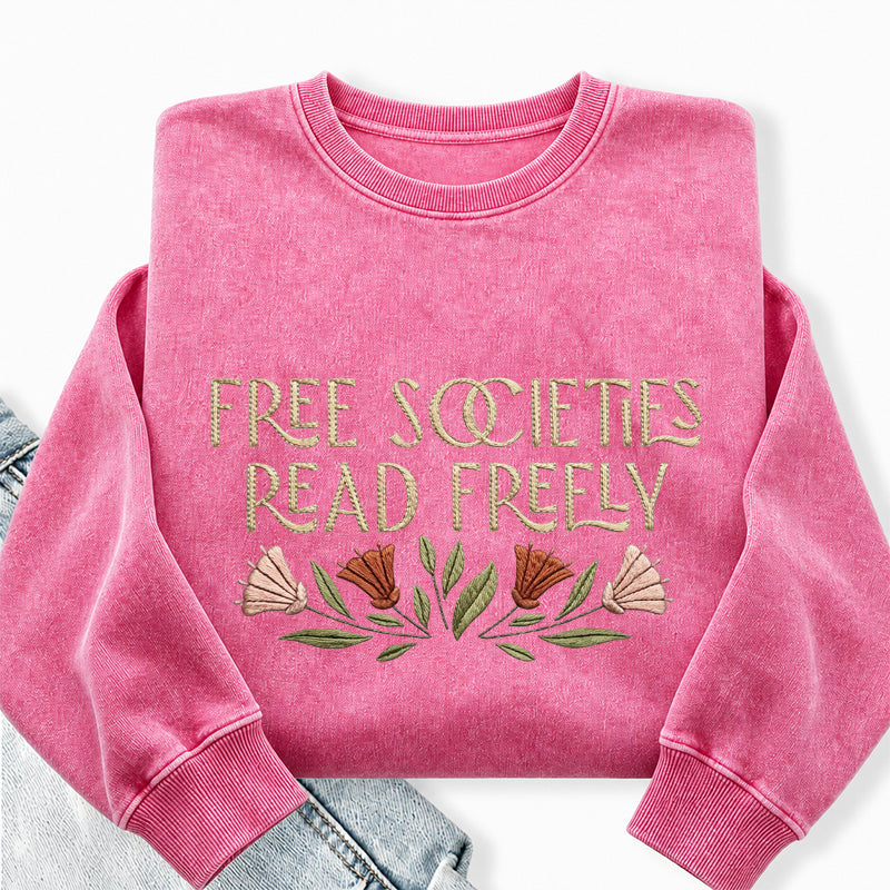 Embroidered Read Freely Washed Crewneck Sweatshirt