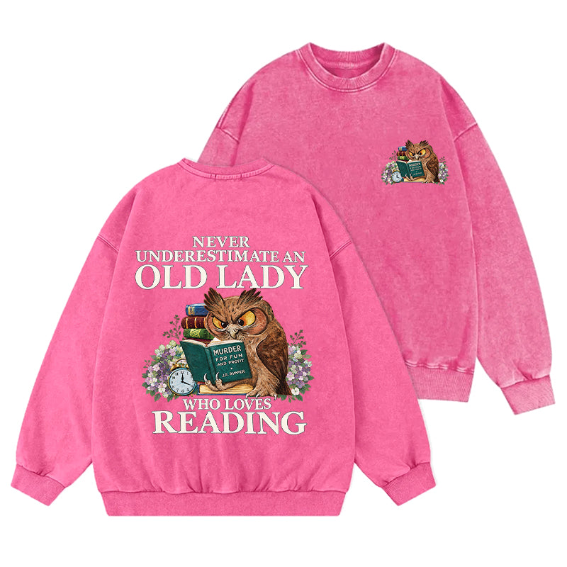 Funny Owl Old Lady Loves Reading Washed Crewneck Sweatshirt