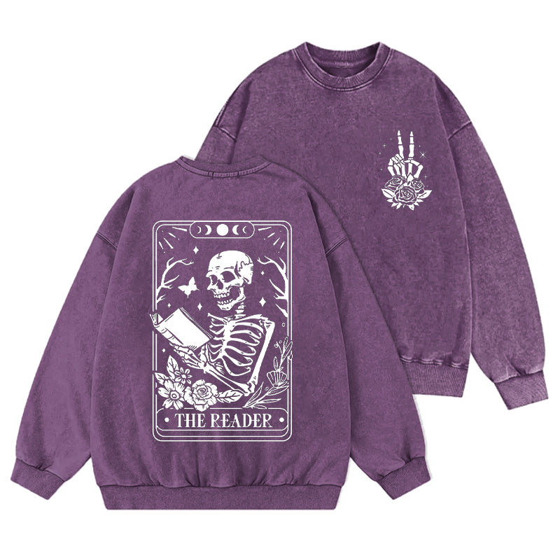 The Reader Tarot Card Floral Reading Washed Crewneck Sweatshirt