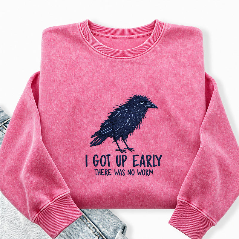 Embroidered Funny Got Up Early Washed Crewneck Sweatshirt