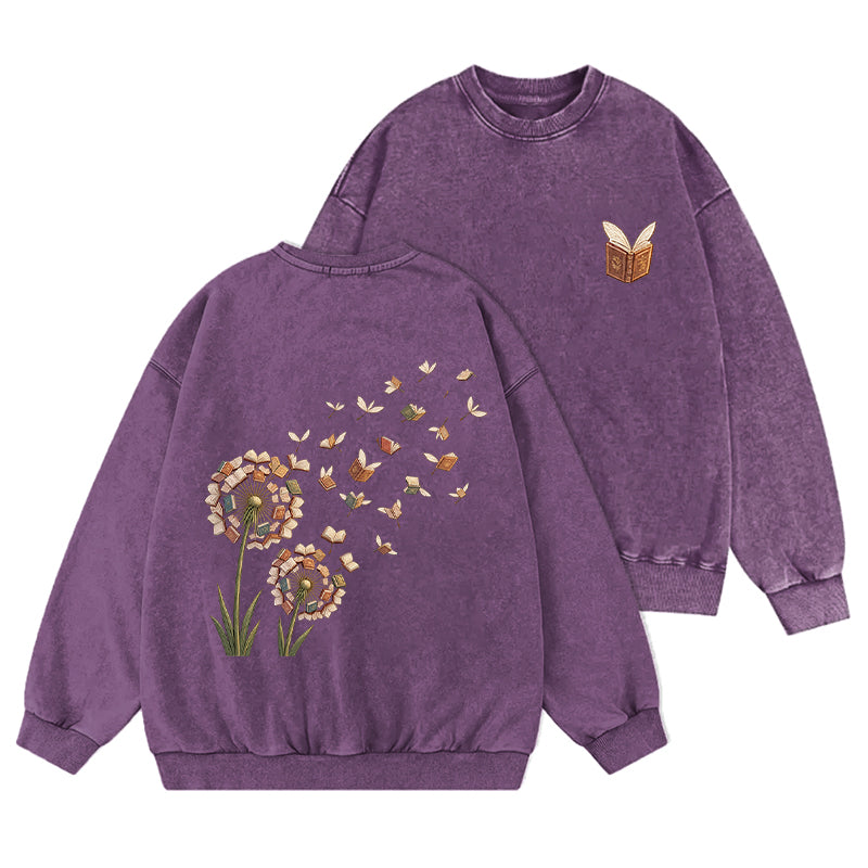 Funny Dandelion Books Washed Crewneck Sweatshirt