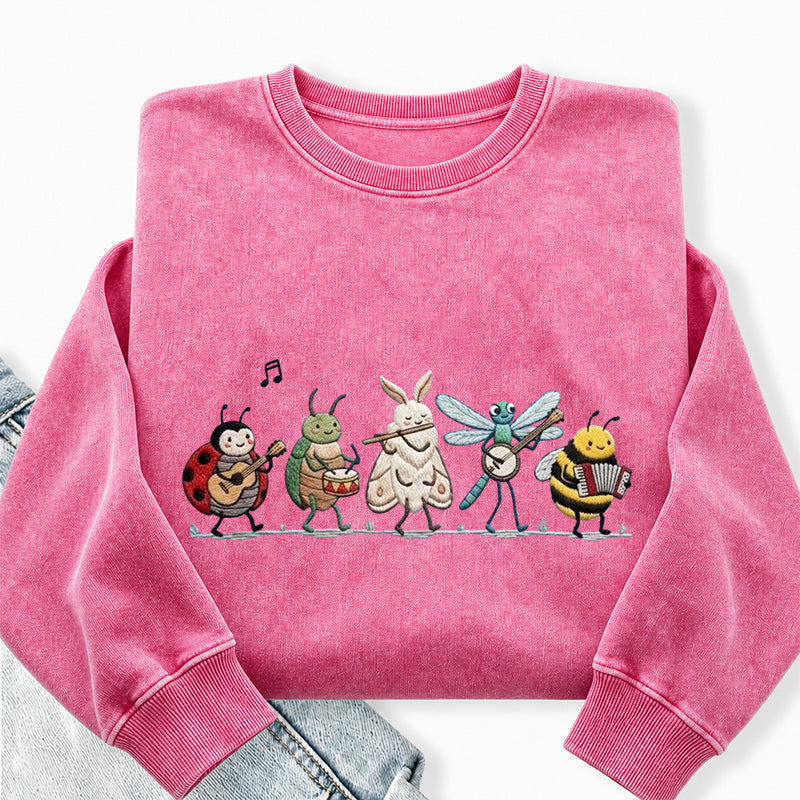 Embroidered Bug Orchestra Washed Crewneck Sweatshirt