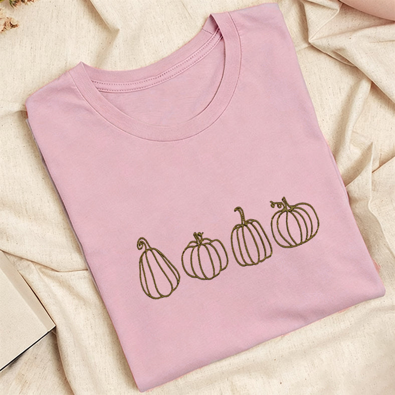 Embroidered Pumpkins Classic Adult Unisex Crew Neck T-Shirt
