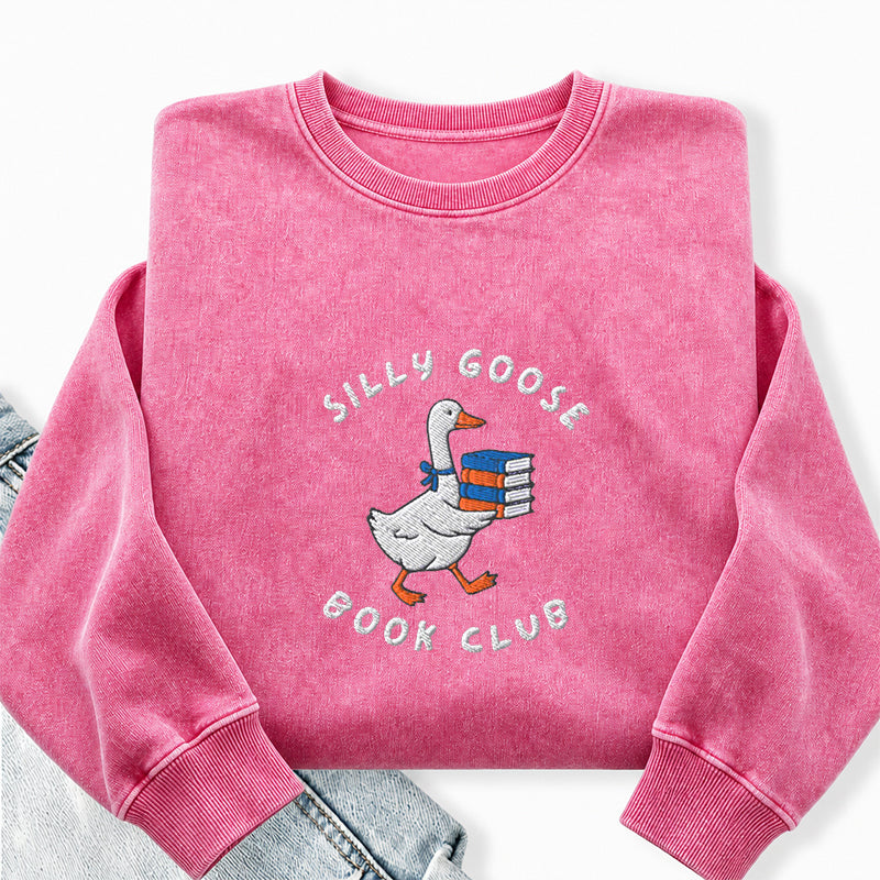 Embroidered Silly Goose Book Club Washed Crewneck Sweatshirt