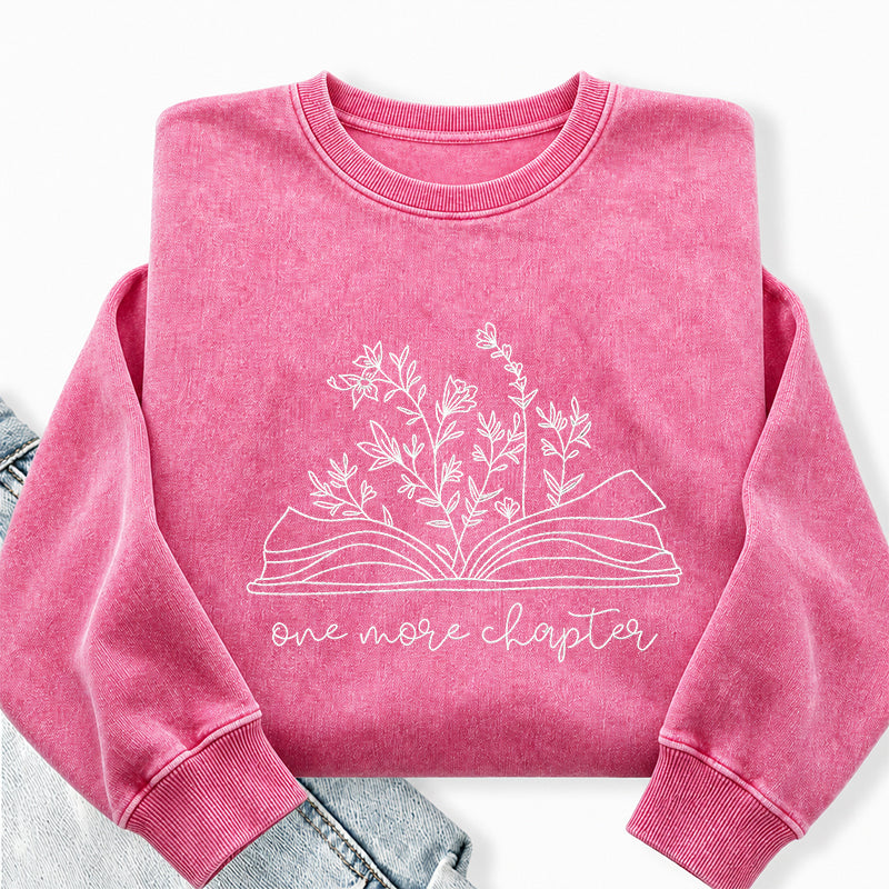 Embroidered One More Chapter Floral Book Washed Crewneck Sweatshirt