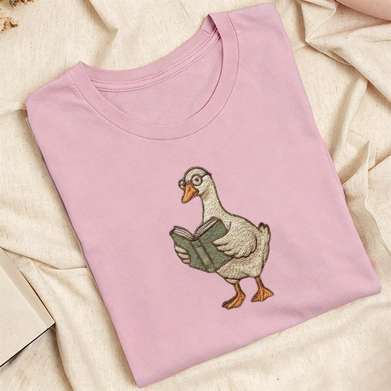 Embroidered Reading Goose Classic Adult Unisex Crew Neck T-Shirt