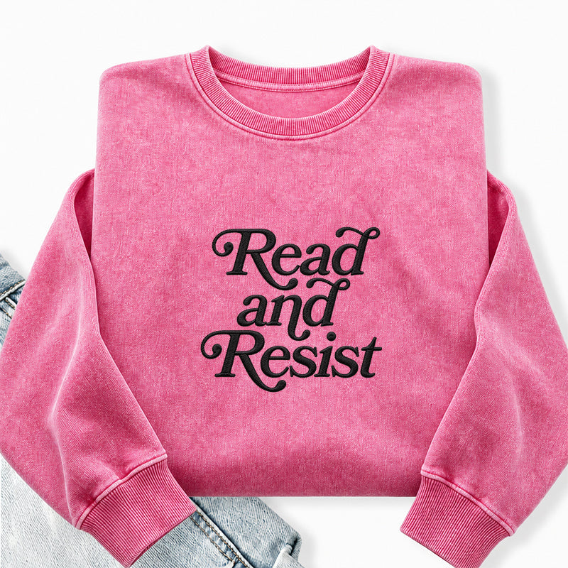 Embroidered Read And Resist Washed Crewneck Sweatshirt