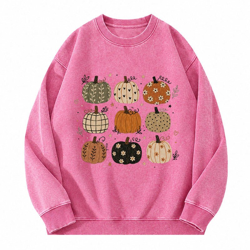 Boho Fall Pumpkins Washed Crewneck Sweatshirt