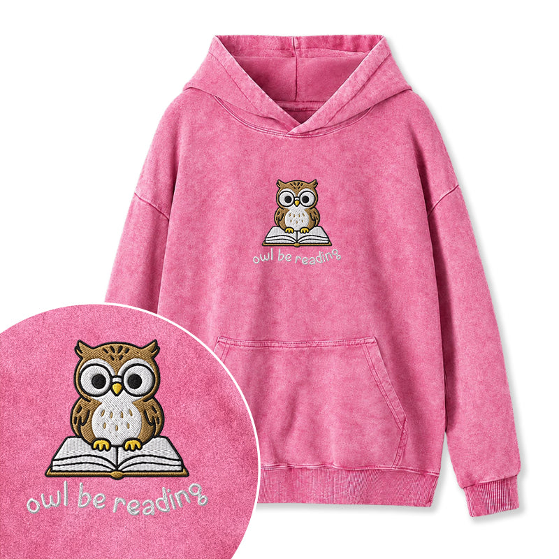 Embroidered Owl Be Reading Washed Hoodie