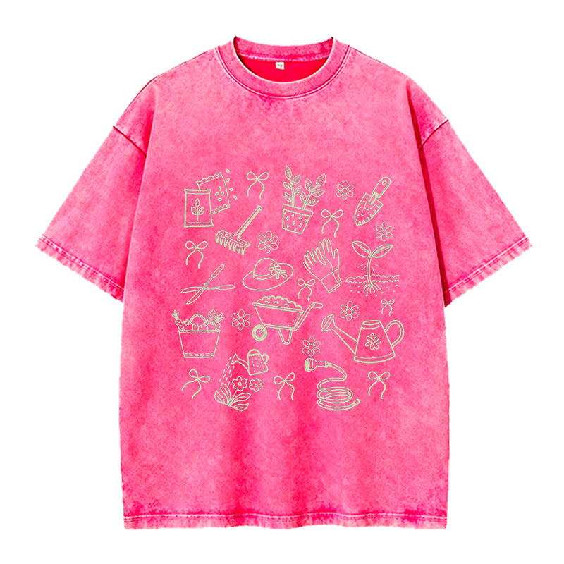 Plant Lover Gardening Washed Crew Neck T-Shirt