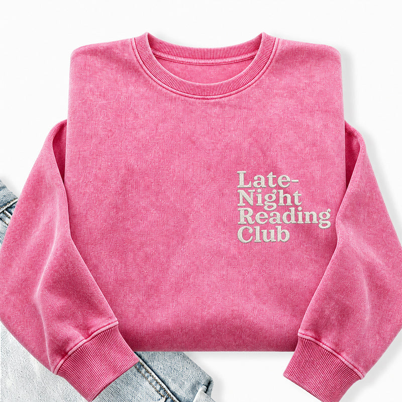 Embroidered Late-night Reading Club Washed Crewneck Sweatshirt