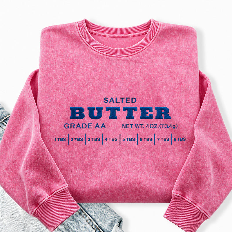 Embroidered Salted Butter Washed Crewneck Sweatshirt