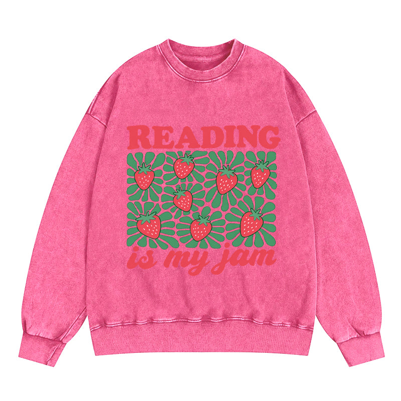 Reading Is My Jam Strawberry Washed Crewneck Sweatshirt