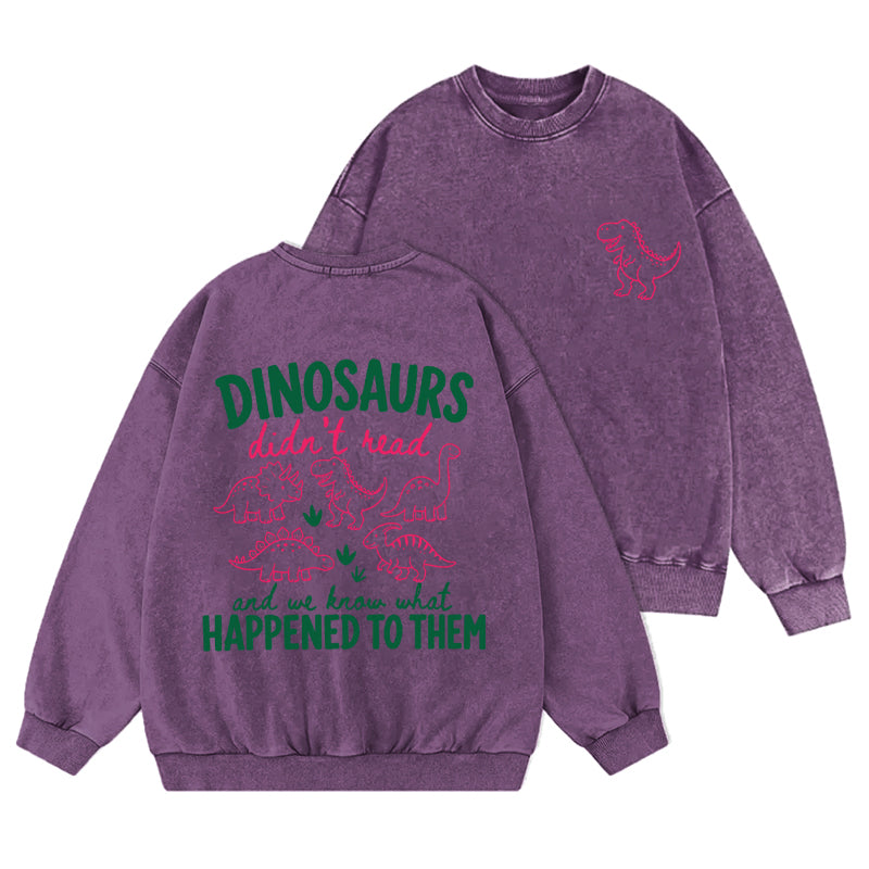 Funny Dinosaur Didn't Read Washed Crewneck Sweatshirt