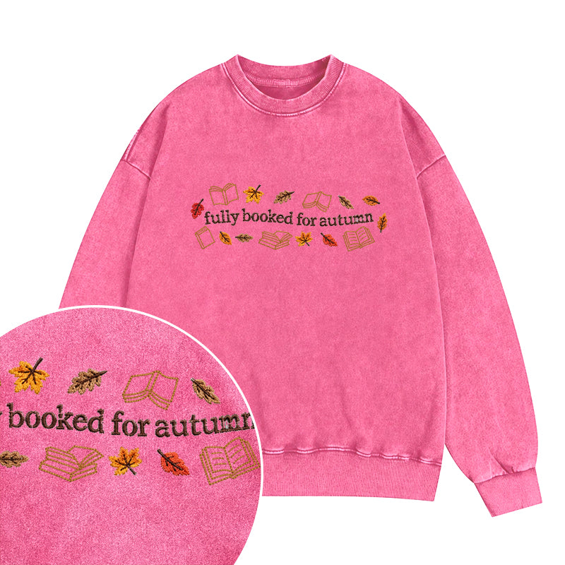 Embroidered Fully Booked For Autumn Washed Crewneck Sweatshirt