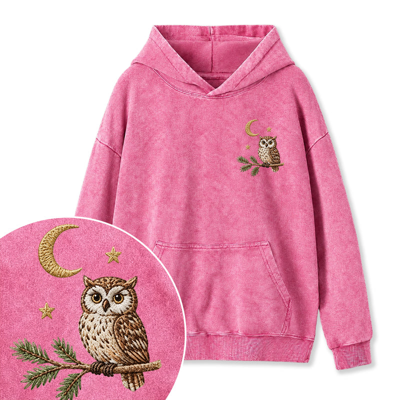 Embroidered Night Owl Washed Hoodie